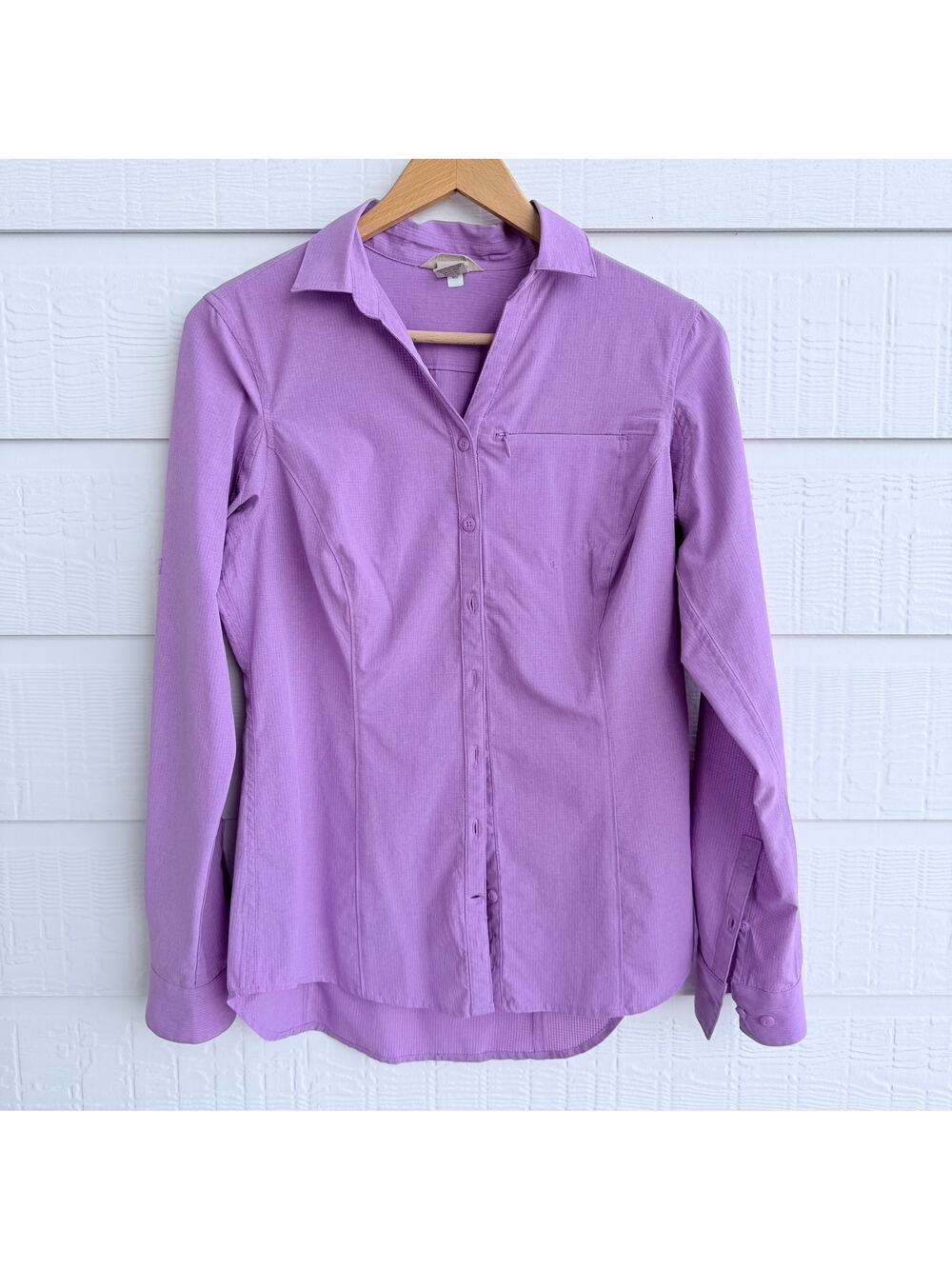 Duluth Trading Co Purple Roll Tab Shirt XS Hiking Outdoor Utility Stretch